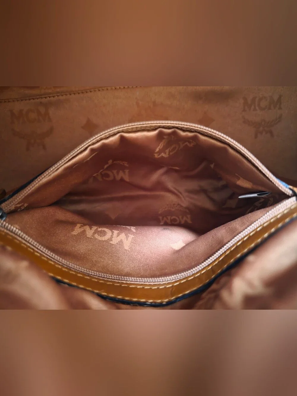 MCM Cognac Monogram Handbag Medium Satchel Bag AUTHENTIC